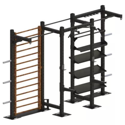 Home training rig avec rangement pour disques olympique fixé au mur